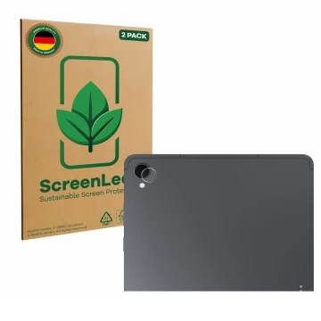 Front side of a product packaging with the brand logo ScreenLeaf. Next to it is the device Samsung Galaxy Tab S11 (ONLY Camera