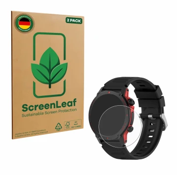 Front side of a product packaging with the brand logo ScreenLeaf. Next to it is the device Popglory S136 shown with the corres