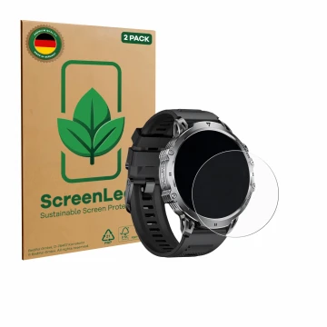 Front side of a product packaging with the brand logo ScreenLeaf. Next to it is the device LIGE EF13 1.85