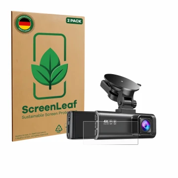 Front side of a product packaging with the brand logo ScreenLeaf. Next to it is the device Redtiger F7NP shown with the corres