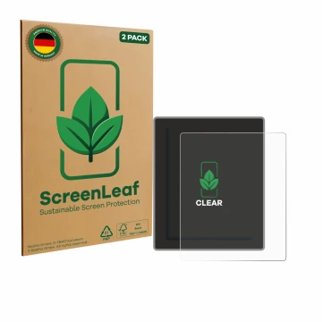 Front side of a product packaging with the brand logo ScreenLeaf. Next to it is the device Peterson Strobostomp Mini shown wit