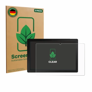 Front side of a product packaging with the brand logo ScreenLeaf. Next to it is the device MUISOO A10 10.1
