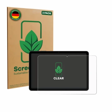 Front side of a product packaging with the brand logo ScreenLeaf. Next to it is the device Tabwee T80 10.1