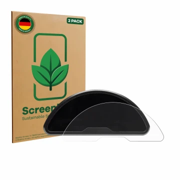 Front side of a product packaging with the brand logo ScreenLeaf. Next to it is the device motogadget motoscope pro shown with