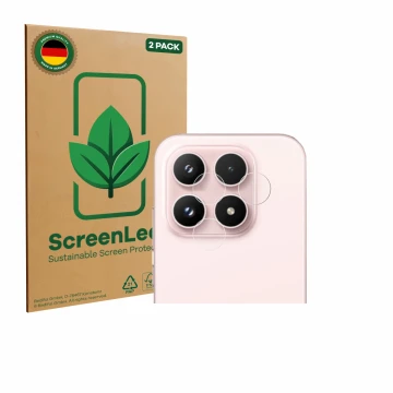 Front side of a product packaging with the brand logo ScreenLeaf. Next to it is the device Xiaomi 17 (ONLY Camera Lens) shown 
