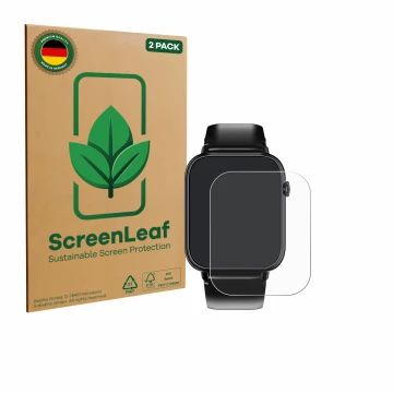 Front side of a product packaging with the brand logo ScreenLeaf. Next to it is the device Oukitel V3 1.83
