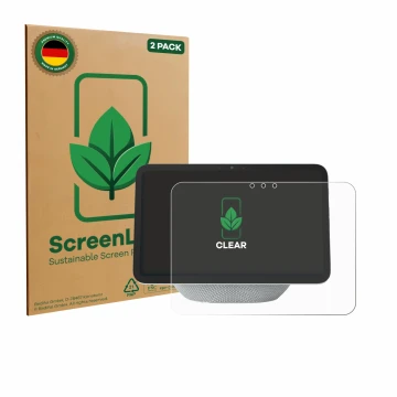 Front side of a product packaging with the brand logo ScreenLeaf. Next to it is the device Amazon Echo Show 8 2025 (4th Gen.) 