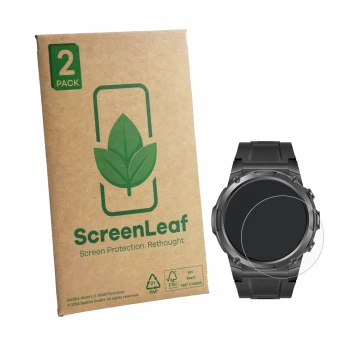 Front side of a product packaging with the brand logo ScreenLeaf. Next to it is the device Gard Pro Ultra 3 shown with the cor
