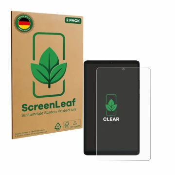 Front side of a product packaging with the brand logo ScreenLeaf. Next to it is the device Samsung Galaxy Tab A11 8.7
