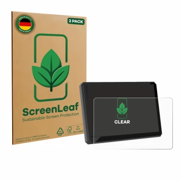 Front side of a product packaging with the brand logo ScreenLeaf. Next to it is the device Carpuride W502BS Pro 5
