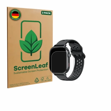 Front side of a product packaging with the brand logo ScreenLeaf. Next to it is the device Jugeman P131 2.06