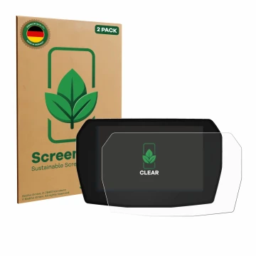 Front side of a product packaging with the brand logo ScreenLeaf. Next to it is the device Ducati Panigale V2 2025 shown with 