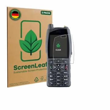 Front side of a product packaging with the brand logo ScreenLeaf. Next to it is the device Sepura SC2020 shown with the corres