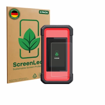 Front side of a product packaging with the brand logo ScreenLeaf. Next to it is the device Launch X431 SmartLink C V2.0 shown 
