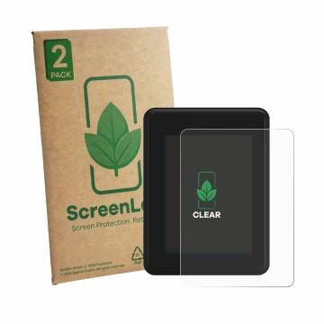 Front side of a product packaging with the brand logo ScreenLeaf. Next to it is the device Neodrives simplyDisplay shown with 