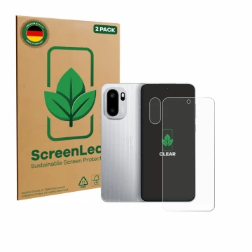 Front side of a product packaging with the brand logo ScreenLeaf. Next to it is the device OnePlus Ace 6 (Front+Camera) shown 