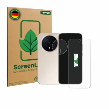 Front side of a product packaging with the brand logo ScreenLeaf. Next to it is the device Honor Magic 8 (Front+Camera) shown 