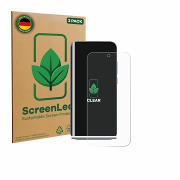 Front side of a product packaging with the brand logo ScreenLeaf. Next to it is the device realme GT 8 Pro shown with the corr