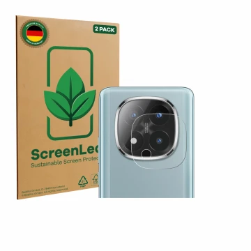 Front side of a product packaging with the brand logo ScreenLeaf. Next to it is the device Xiaomi Redmi Note 14 Pro Plus 5G (O
