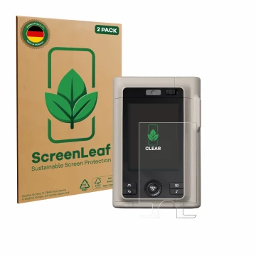Front side of a product packaging with the brand logo ScreenLeaf. Next to it is the device Fujifilm Instax Mini LiPlay Plus sh