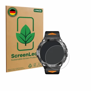 Front side of a product packaging with the brand logo ScreenLeaf. Next to it is the device Rogbid Titan K shown with the corre