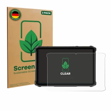 Front side of a product packaging with the brand logo ScreenLeaf. Next to it is the device Ulefone Armor Pad 5 Ultra shown wit