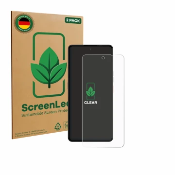 Front side of a product packaging with the brand logo ScreenLeaf. Next to it is the device Gigaset GS6 shown with the correspo