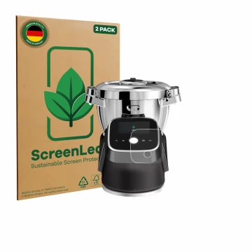 Front side of a product packaging with the brand logo ScreenLeaf. Next to it is the device Moulinex i-Companion Touch Pro show