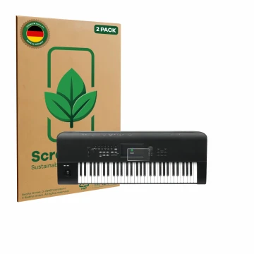 Front side of a product packaging with the brand logo ScreenLeaf. Next to it is the device KORG Nautilus 61 shown with the cor