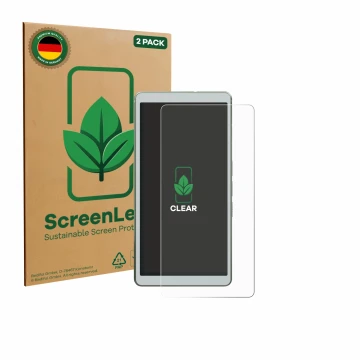 Front side of a product packaging with the brand logo ScreenLeaf. Next to it is the device Viwoods AiPaper Reader shown with t