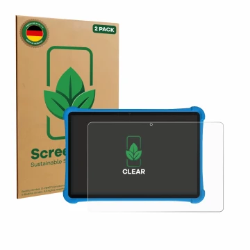 Front side of a product packaging with the brand logo ScreenLeaf. Next to it is the device Alldocube iPlay 70 SE shown with th