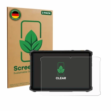Front side of a product packaging with the brand logo ScreenLeaf. Next to it is the device Ulefone Armor Pad 5 Pro shown with 