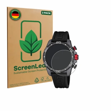 Front side of a product packaging with the brand logo ScreenLeaf. Next to it is the device Lotus Connected 20000/4 (45 mm) sho