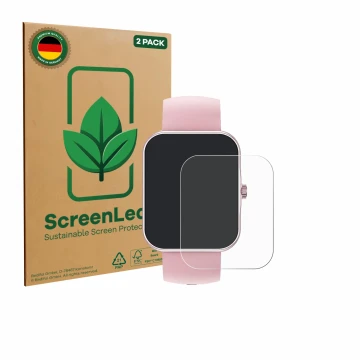 Front side of a product packaging with the brand logo ScreenLeaf. Next to it is the device Ucani S80K 1.83