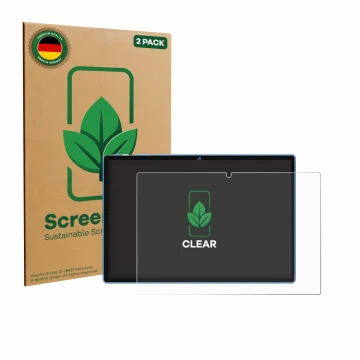 Front side of a product packaging with the brand logo ScreenLeaf. Next to it is the device Biegedy B25 10.1