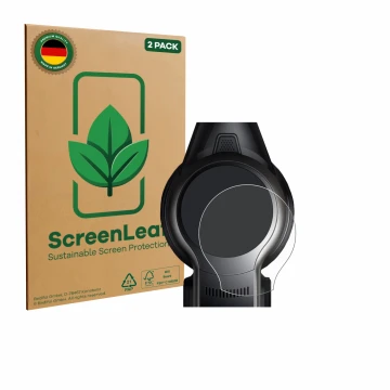Front side of a product packaging with the brand logo ScreenLeaf. Next to it is the device MOVA S2 shown with the correspondin