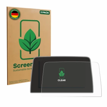 Front side of a product packaging with the brand logo ScreenLeaf. Next to it is the device Ford Puma 2019 - 2023 shown with th