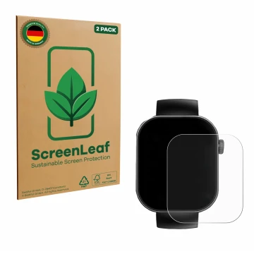 Front side of a product packaging with the brand logo ScreenLeaf. Next to it is the device Cillso T80 2.01