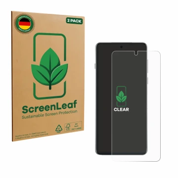 Front side of a product packaging with the brand logo ScreenLeaf. Next to it is the device Oppo Find X8 Ultra shown with the c