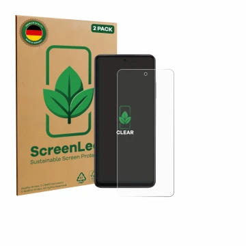 Front side of a product packaging with the brand logo ScreenLeaf. Next to it is the device Oppo K13x shown with the correspond