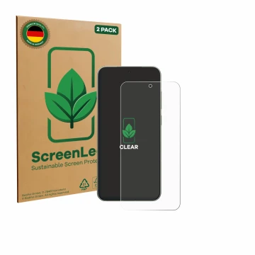 Front side of a product packaging with the brand logo ScreenLeaf. Next to it is the device OnePlus 13T shown with the correspo