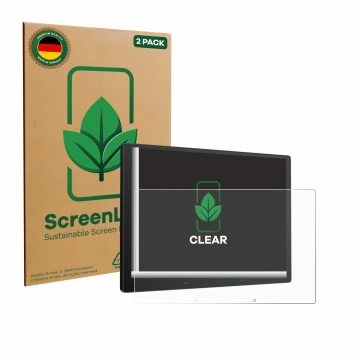 Front side of a product packaging with the brand logo ScreenLeaf. Next to it is the device Atoto X10 10