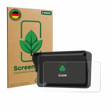 Front side of a product packaging with the brand logo ScreenLeaf. Next to it is the device Carpuride W602BS shown with the cor
