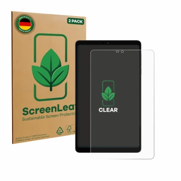 Front side of a product packaging with the brand logo ScreenLeaf. Next to it is the device Alldocube iPlay 60 mini shown with 