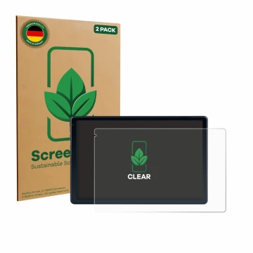 Front side of a product packaging with the brand logo ScreenLeaf. Next to it is the device MUISOO MUIC10702 10.1