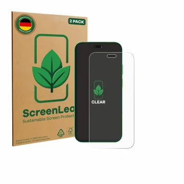 Front side of a product packaging with the brand logo ScreenLeaf. Next to it is the device Huawei Nova 15 Ultra shown with the