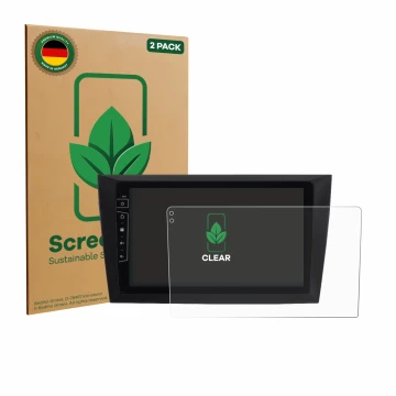 Front side of a product packaging with the brand logo ScreenLeaf. Next to it is the device Dynavin D8-DF31 9