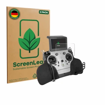 Front side of a product packaging with the brand logo ScreenLeaf. Next to it is the device PowerBox Systems Core shown with th