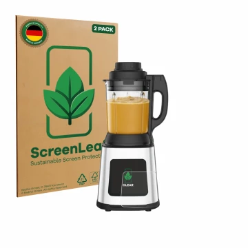 Front side of a product packaging with the brand logo ScreenLeaf. Next to it is the device Moulinex LM83SD10 shown with the co