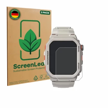 Front side of a product packaging with the brand logo ScreenLeaf. Next to it is the device Rogbid Tank G2 shown with the corre